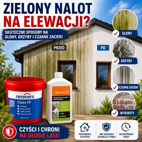 Zielony nalot na elewacji – jak skutecznie usunąć glony, grzyby i czarne zacieki?